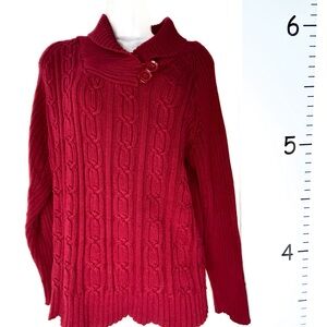 Leo & Nicole Burgundy Red Cowl Neck Ribbed Sweater w/2 Buttons Large